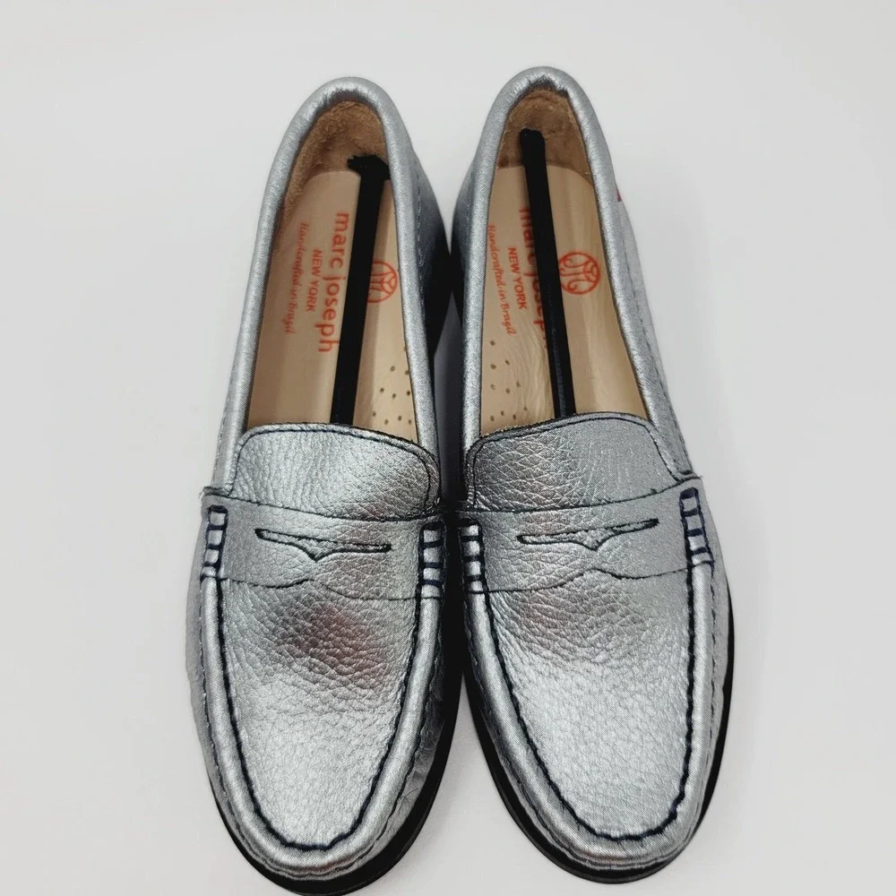 Marc Joseph Kids Loafers Sz 12 East Village Casual Shoes Platinum Leather Girls